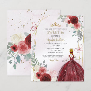 Budget Bourgogne Bloemen Prinses Sweet 16 Invite