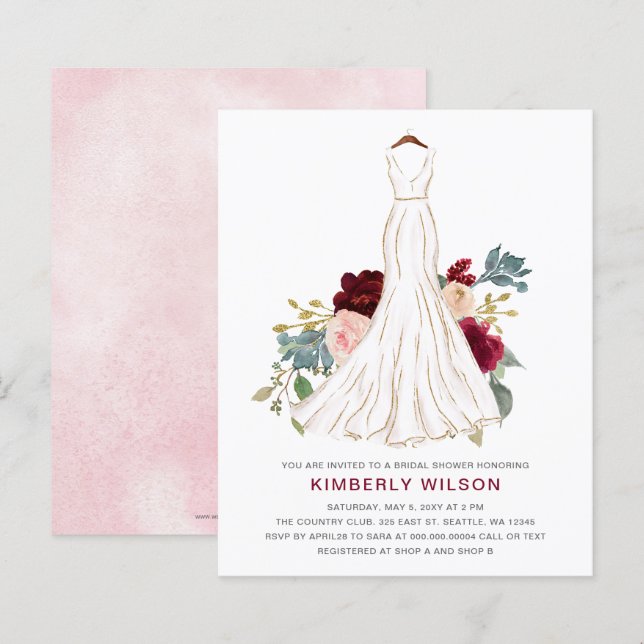 Budget Bourgogne Bloemen Trouwjurk Vrijgezellenfee (Voorkant / Achterkant)