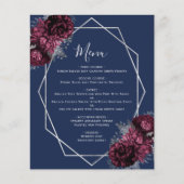 Budget Bourgogne Bloemen Zilver Marine Trouwmenu (Voorkant)