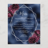 Budget Bourgogne Bloemen Zilver Marine Trouwmenu (Voorkant)