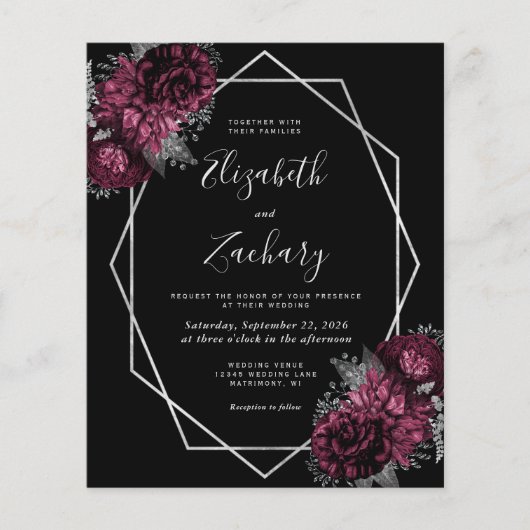 Budget Bourgogne Bloemen Zwart QR Code (Voorkant)