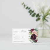 Budget Bourgogne & Blush Floral 3SM No Meal RSVP Informatiekaartje (Staand voorkant)