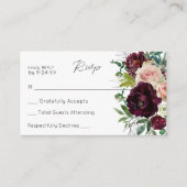 Budget Bourgogne & Blush Floral 3SM No Meal RSVP Informatiekaartje (Voorkant)