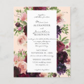 Budget Bourgogne & Blush Floral Weddenschap op Roz Flyer (Voorkant)