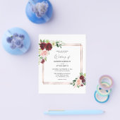 Budget Bourgogne & Blush Pink 4 Floral Gold Weddin Flyer (Enkel)