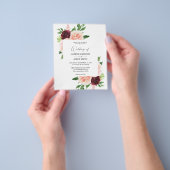 Budget Bourgogne & Blush Pink 4 Floral Wedding Flyer (Hand)