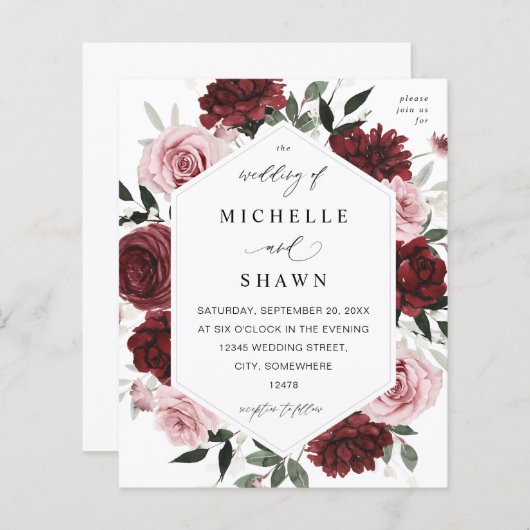 Budget Bourgogne & Blush Pink 6 Floral Wedding (Voorkant / Achterkant)