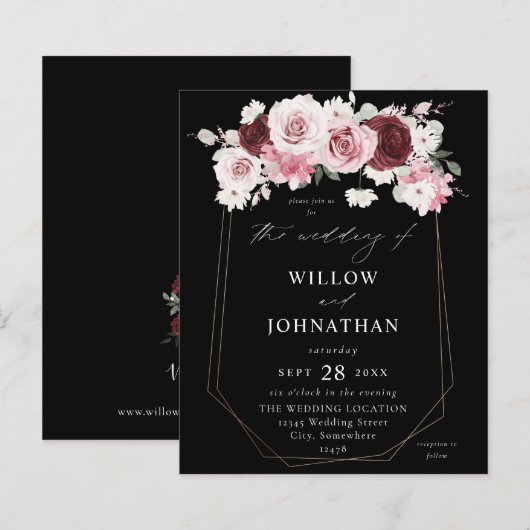 Budget Bourgogne & Blush roze 6Ele Floral Weddensc (Voorkant / Achterkant)