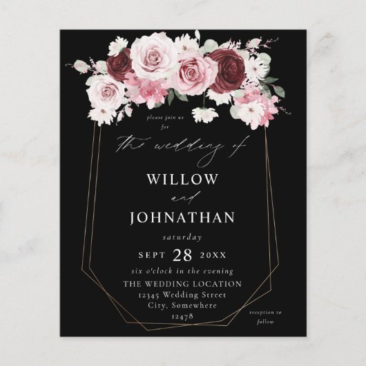 Budget Bourgogne & Blush roze 6Ele Floral Weddensc (Voorkant)