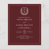 Budget Bourgogne Crest Elegante Huwelijksuitnodigi Flyer (Voorkant)