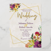 Budget Bourgogne en gele bloem Folie Uitnodiging (Voorkant)