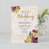 Budget Bourgogne en gele bloem Folie Uitnodiging (Staand Voorkant)