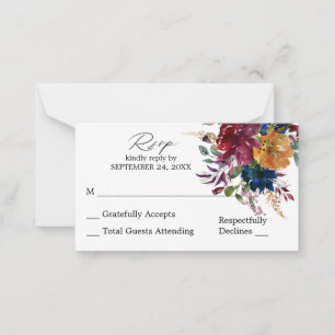 Budget Bourgogne en Navy Herfst Floral SM No Meal  Notitiekaartje