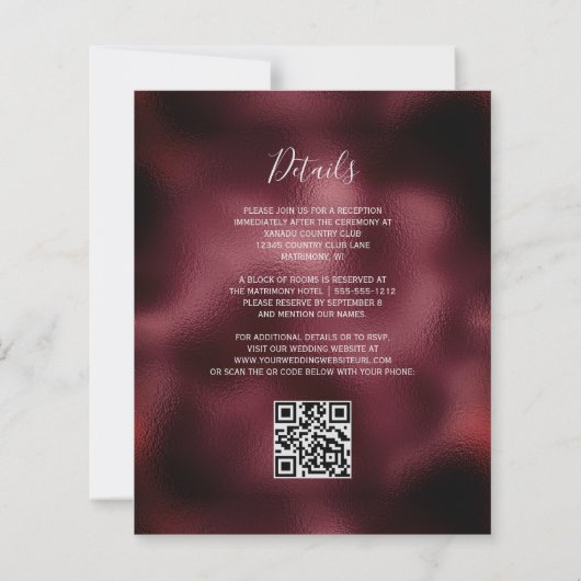Budget Bourgogne Folie Zilver Bloemen QR Code Huwe (Achterkant)