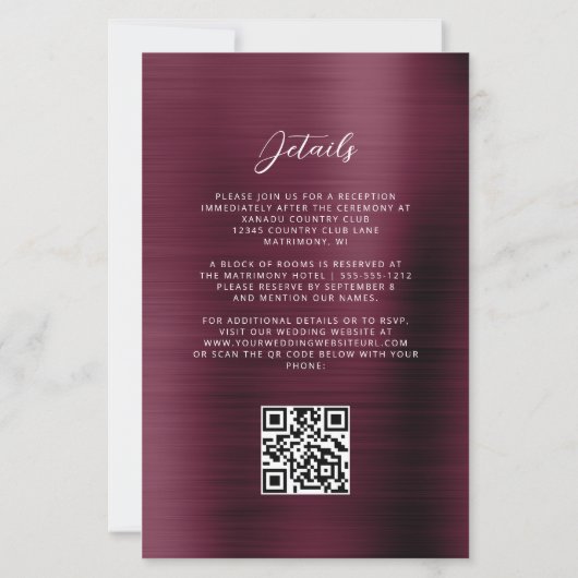 Budget Bourgogne Geborsteld Metaal QR Code Huwelij (Achterkant)