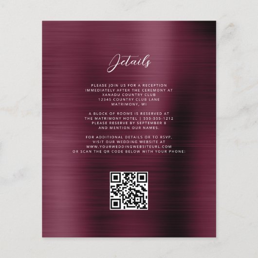 Budget Bourgogne Glam QR Code Huwelijksuitnodiging (Achterkant)