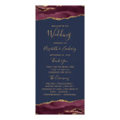 Budget Bourgogne Gold Agate Navy Wedding Programme Reclamekaart (Voorkant)
