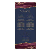 Budget Bourgogne Gold Agate Navy Wedding Programme Reclamekaart (Achterkant)