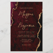 Budget Bourgogne Gold Agate Script Weduwen Invite (Voorkant)