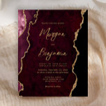 Budget Bourgogne Gold Agate Script Weduwen Invite<br><div class="desc">Deze elegante huwelijksuitnodiging is voorzien van een achtergrond afbeelding van Bourgondische waterverf agaat getrimd met faux gold glitter. De aanpasbare tekst combineert goudkleurig modern handschrift,  koperplaat en cursieve lettertypen. De achterkant heeft een coördinerend bordeauxrood en gouden agaat ontwerp.</div>