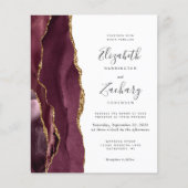 Budget Bourgogne Gold Agate Wedding Invitation (Voorkant)