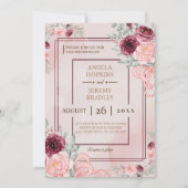 Budget Bourgogne Gold en Blush Pink Floral Wedding Save The Date (Voorkant)