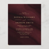 BUDGET Bourgogne & Gold Minimal Weddenschap-uitnod (Voorkant)