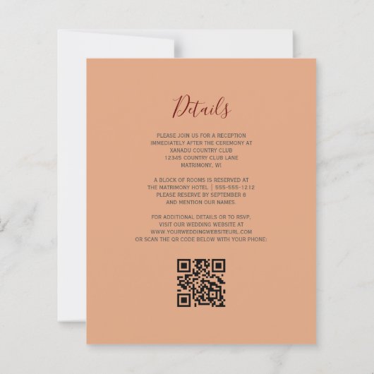 Budget Bourgogne Gold Peach QR Code Huwelijksuitno (Achterkant)