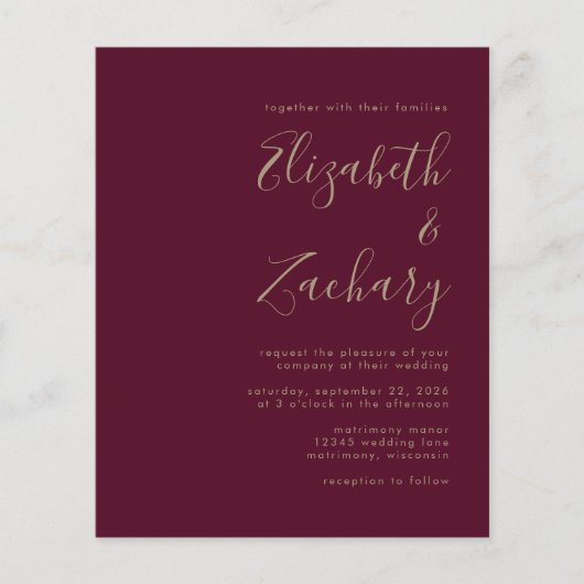 Budget Bourgogne Gold QR Code Weduwen Uitnodiging (Voorkant)