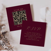 Budget Bourgogne Gold Script Wedding QR Code RSVP