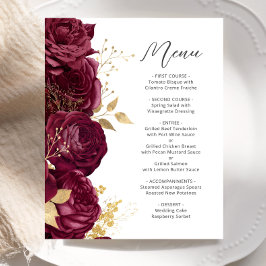 Budget Bourgogne Goud Bloemen Script Bruiloft Menu