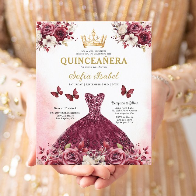 Budget Bourgogne Goud Tweetalig Spaans Quinceanera (Creator heeft geüpload)
