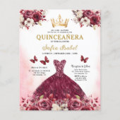 Budget Bourgogne Goud Tweetalig Spaans Quinceanera Flyer (Voorkant)