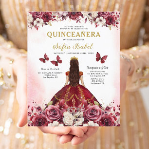 Budget Bourgogne Goud Tweetalig Spaans Quinceanera Flyer