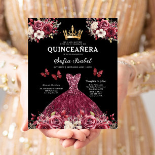 Budget Bourgogne Goud Tweetalig Spaans Quinceanera Flyer