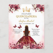 Budget Bourgogne Goud Tweetalig Spaans Quinceanera Flyer (Achterkant)