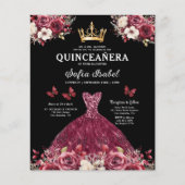 Budget Bourgogne Goud Tweetalig Spaans Quinceanera Flyer (Voorkant)