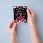 Budget Bourgogne Goud Tweetalig Spaans Quinceanera Flyer (Hand)