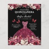Budget Bourgogne Goud Tweetalig Spaans Quinceanera Flyer (Achterkant)