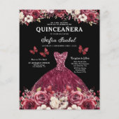 Budget Bourgogne Goud Tweetalig Spaans Quinceanera Flyer (Voorkant)