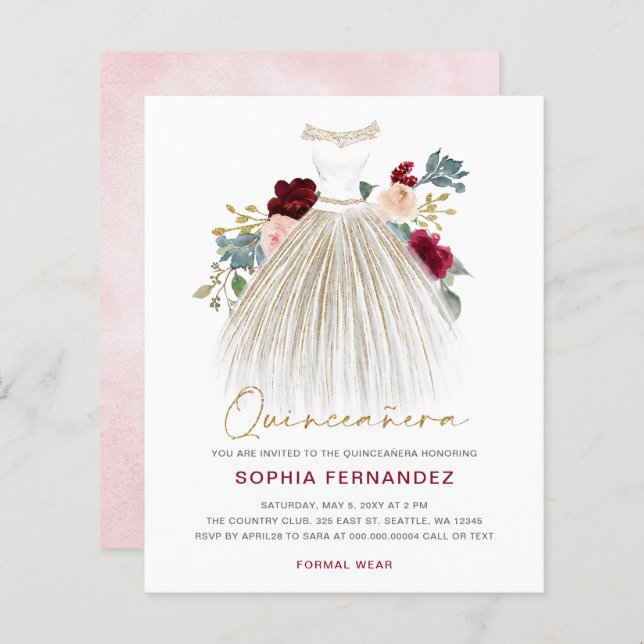 Budget Bourgogne gouden glitter Jurk Quinceañera (Voorkant / Achterkant)