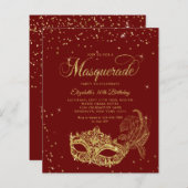 BUDGET Bourgogne Gouden Glitter Masquerade Verjaar (Voorkant / Achterkant)