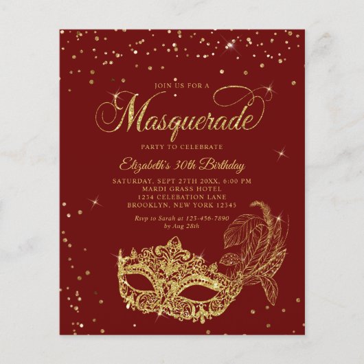 BUDGET Bourgogne Gouden Glitter Masquerade Verjaar (Voorkant)
