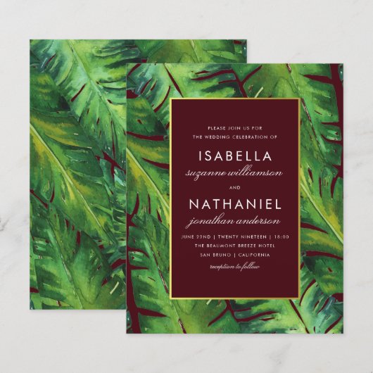 Budget Bourgogne & Green Tropical Leaves Wedding (Voorkant / Achterkant)