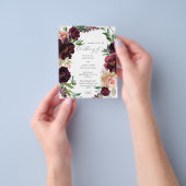 Budget Bourgogne & Light Blush Pink Floral Wedding Flyer (Hand)
