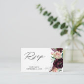 Budget Bourgogne & Light Pink Floral 2SM Meal RSVP Informatiekaartje (Staand voorkant)