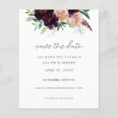 Budget Bourgogne & Light Pink Floral Save the Date (Voorkant)