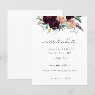 Budget Bourgogne & Light Pink Floral Save the Date