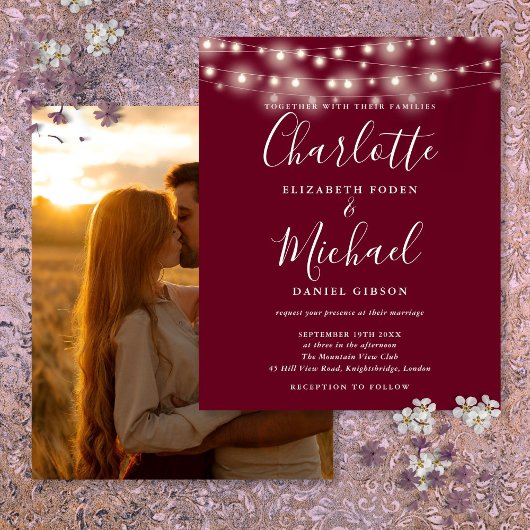 Budget Bourgogne Lights Foto Bruiloft uitnodiging