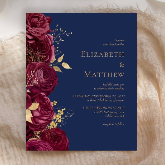 Budget Bourgogne Marine Blauw Bloemen Bruiloft Uit